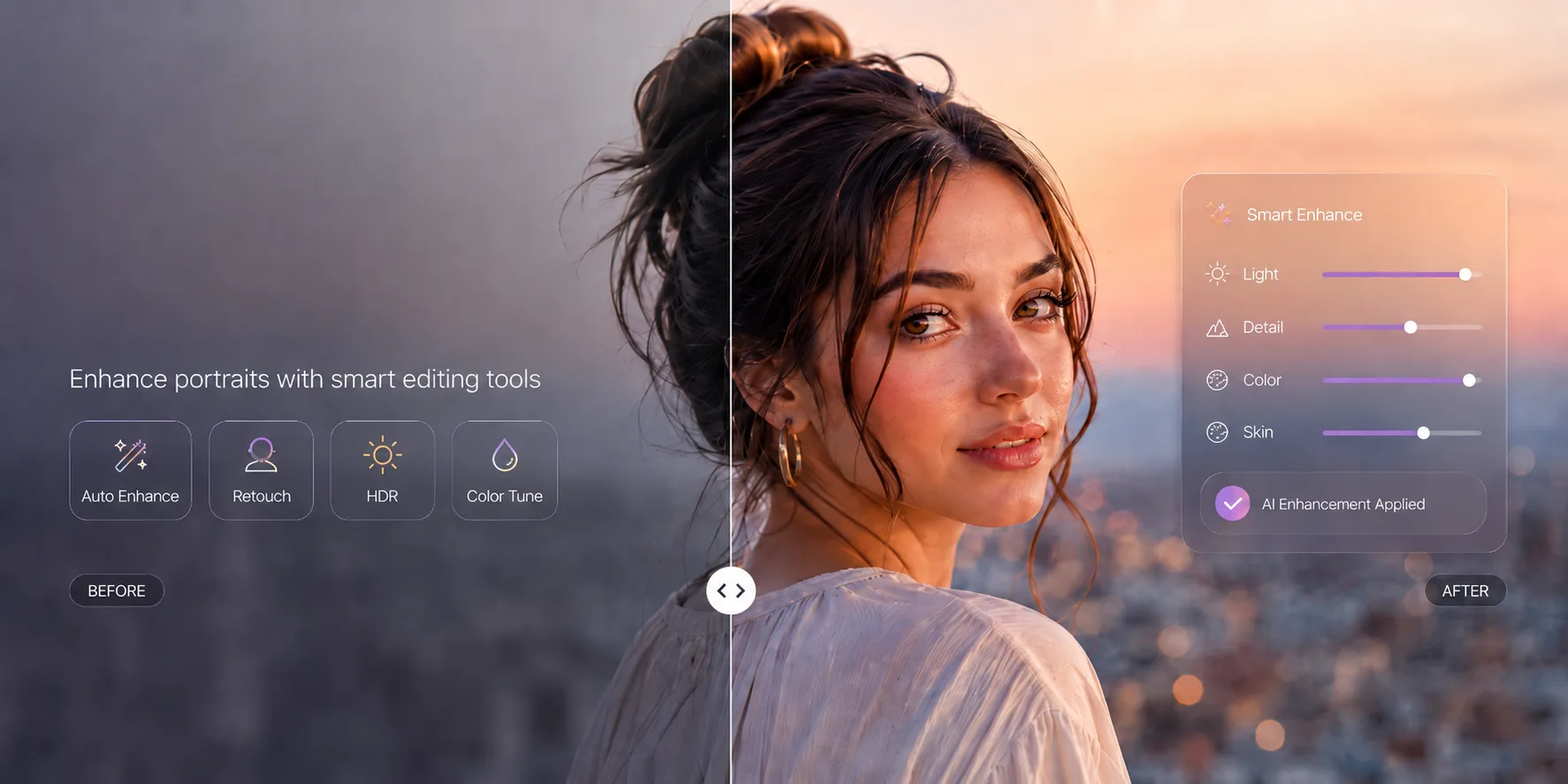 AI photo editor retouch workspace preview