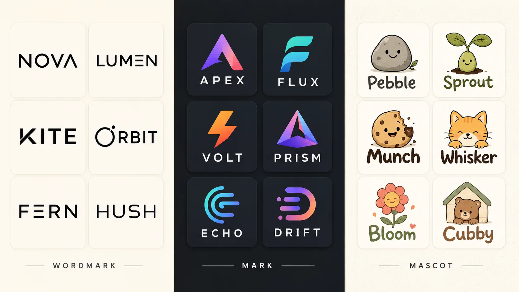 Logo and brand mark examples generated as vector design concepts