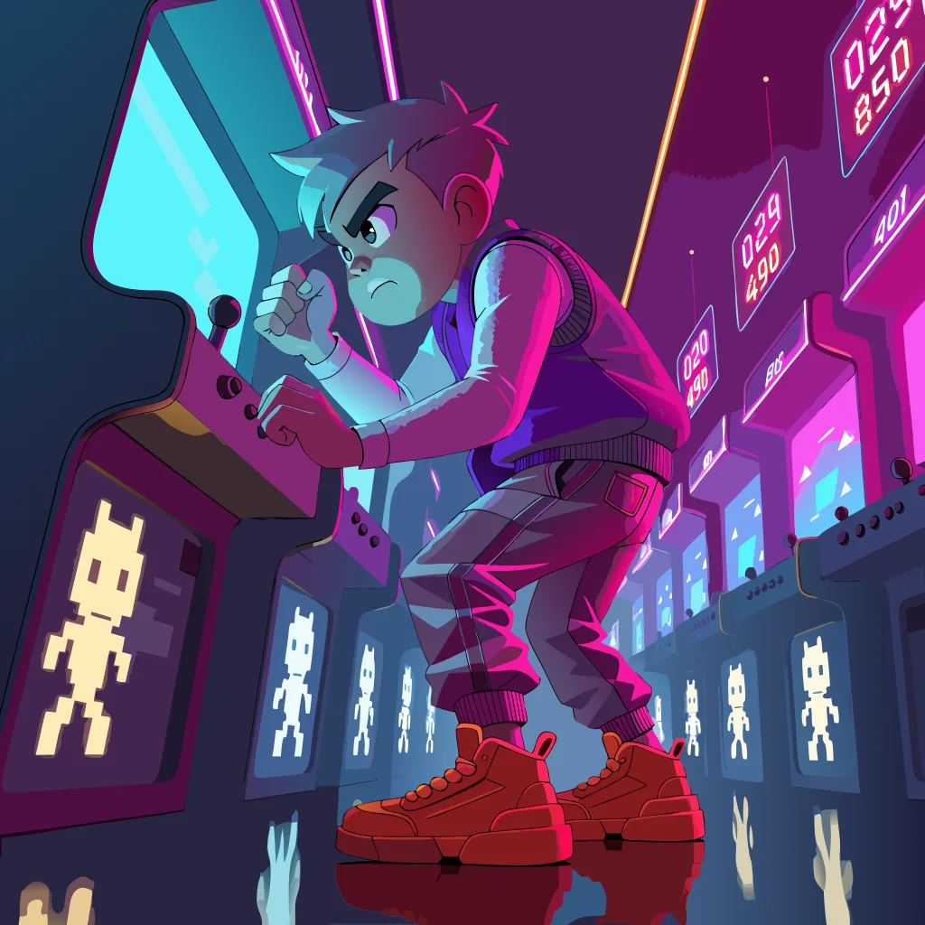 Neon arcade character illustration generated from a text prompt