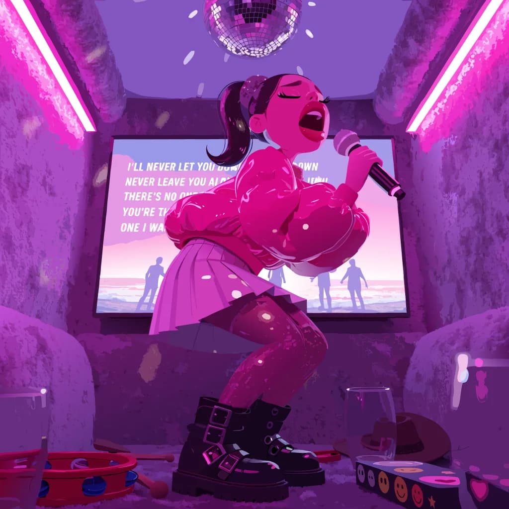 Vector-style neon karaoke singer illustration generated with Recraft V4.1